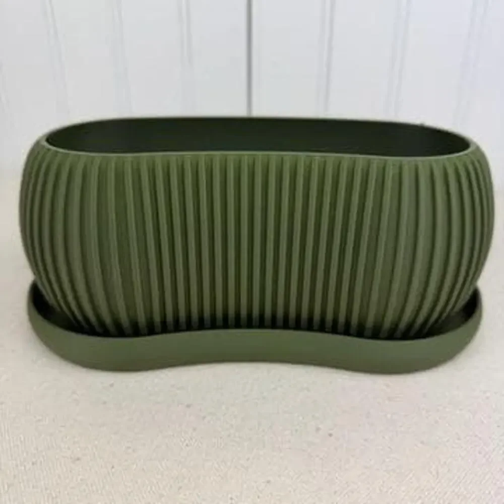 Terra Planter, Indoor Planter with Drainage Tray, Tabletop Planter, Ridged
